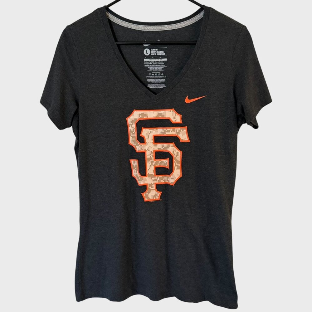 Nike MLB San Francisco Giants V-Neck Baseball T-Shirt Gray Women's Size Large